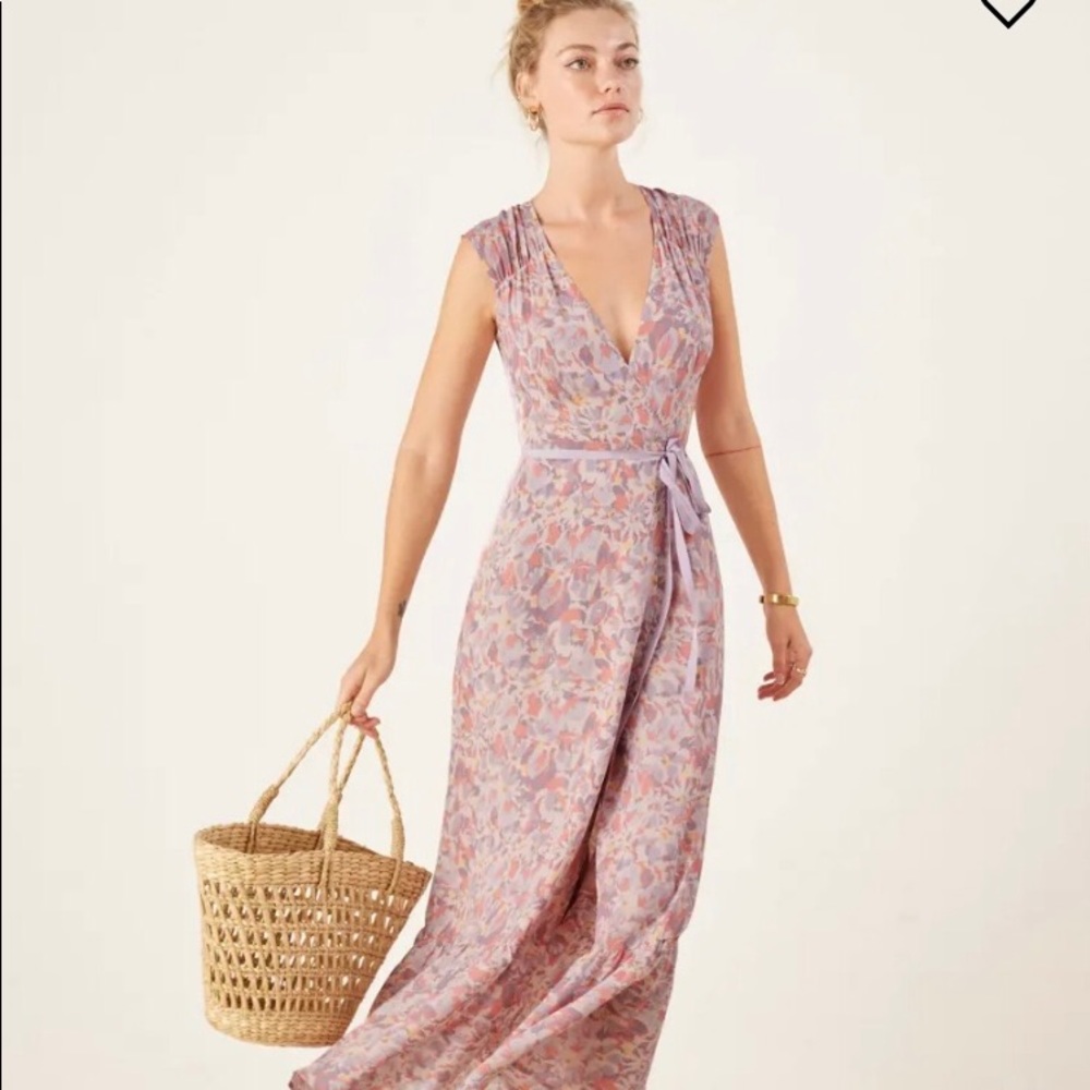 Reformation Haven Dress, Size S, purple floral wrap dress
